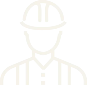 Line illustration of a construction worker wearing a hard hat